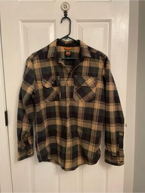 NEW Timberland PRO Olive, Tan & Black Plaid - Men's Button Down Size Medium